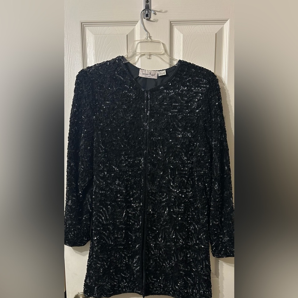 Lawrence Kazar vintage black sequin jacket XL